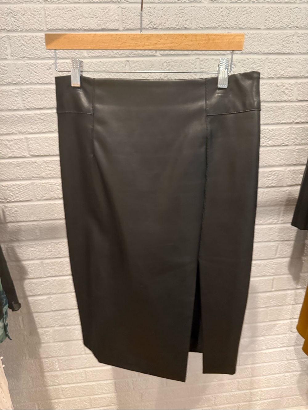 H&M Black Faux Leather Pencil Skirt with Front Slit